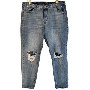 Missguided Riot High Rise Mom Jeans Light Wash Distressed Size 16R